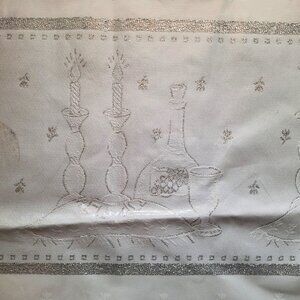 White Challah Cover Metallic Silver Thread Embroidered Shabbat Yom Tov Judai